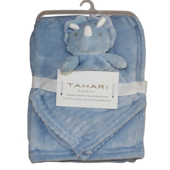 Tahari Baby Dinosaur Security Blanket Lovey Set Fleece Plush Soft Blue Boys NWT - Picture 1 of 5